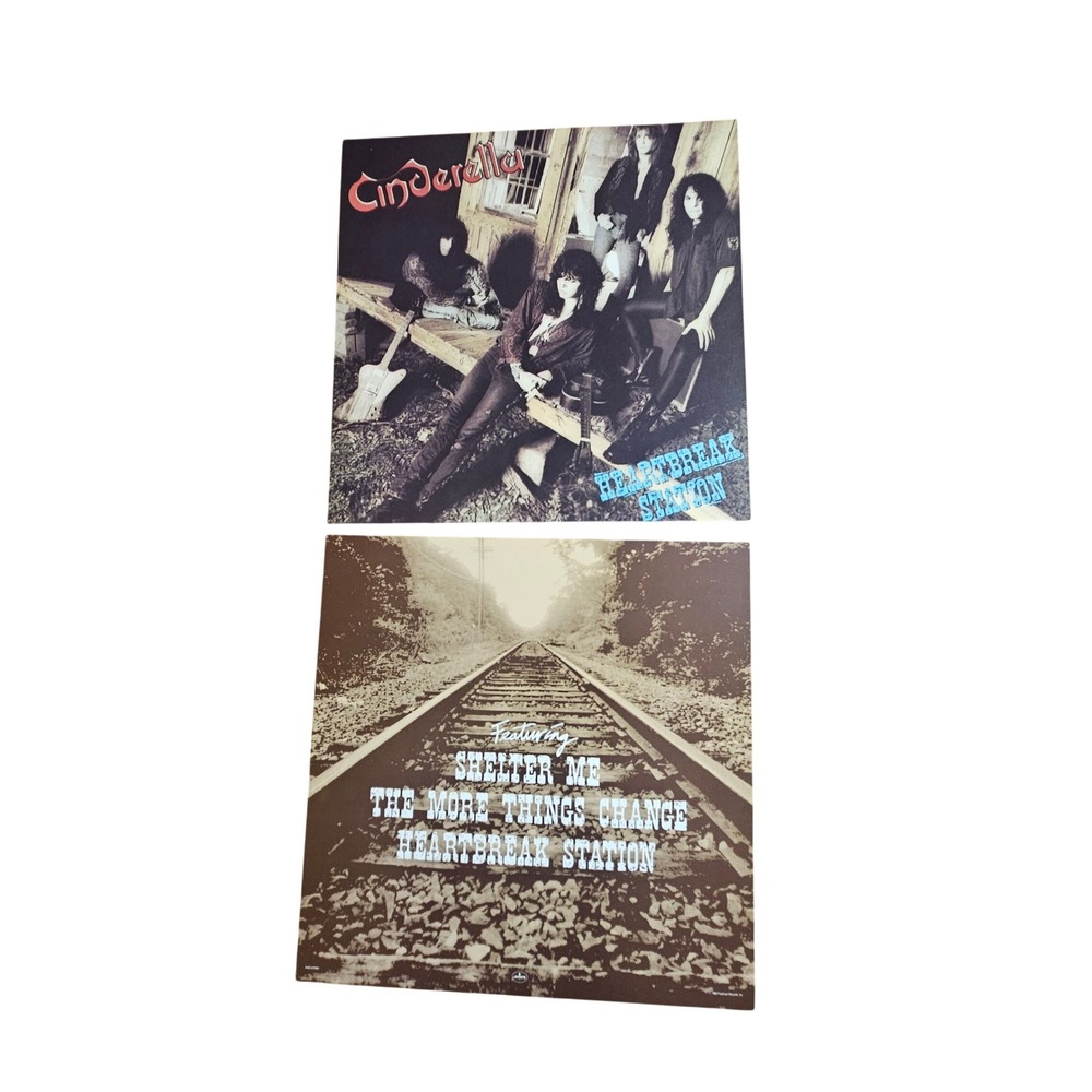 2 Cinderella Heartbreak Station VTG 1990 Promo Flat Album Posters 12x12 PolyGram
